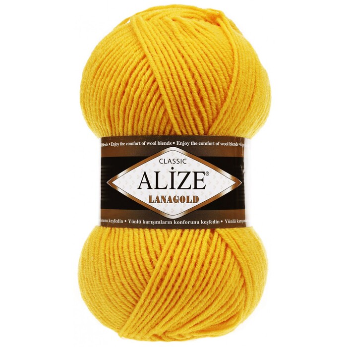 Пряжа Alize "Lanagold" 216 желтый 49% шерсть, 51% акрил 100 гр 240 метров