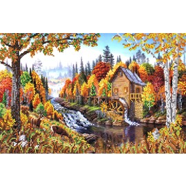 "Яблочный Спас" Схема для вышивания бисером "Осенний пейзаж" 24*37 см