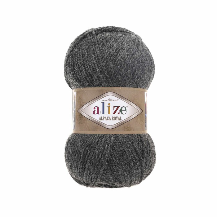 Пряжа для вязания Alize Alpaca Royal 182 Темно серый меланж 30%альпака,15%шерсть,55%акрил 100гр 250м