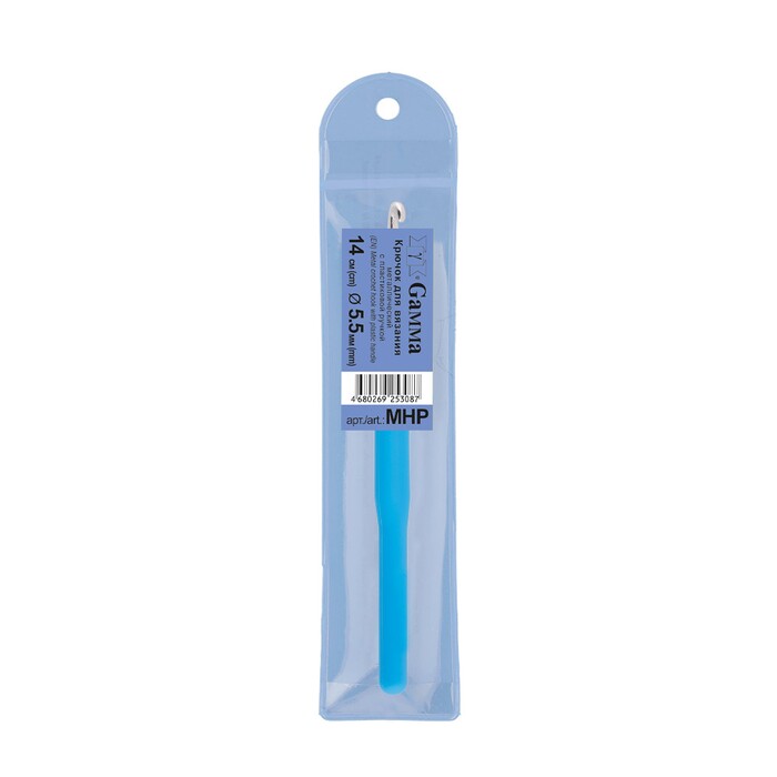 Крючок для вязания металлический с пластиковой ручкой d 5.5мм