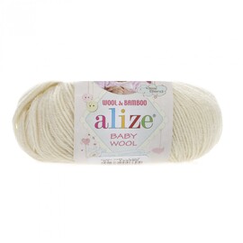 Пряжа Alize "Baby wool" 001 кремовый 40% шерсть - 20% бамбук - 40% акрил 50 гр 175 м