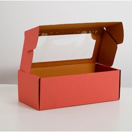 Коробка сборная, с окном цв.розовый 16*35*12 см
