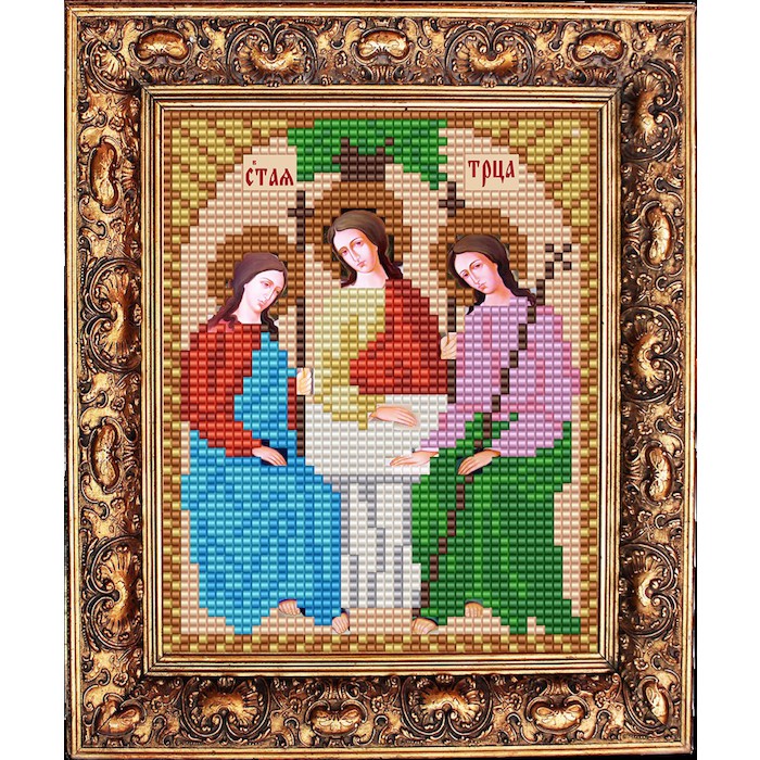 "Яблочный Спас" Схема для вышивания бисером Икона "Святой Троицы" 10,3*13 см