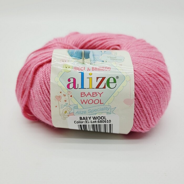Пряжа Alize "Baby wool" 033 темно-розовый 40% шерсть - 20% бамбук - 40% акрил 50 гр 175 м
