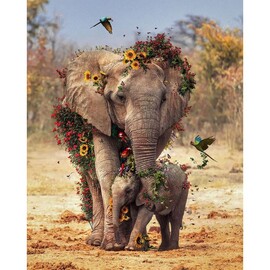 Алмазная мозаика "Цветочные слоны" 26*36 см