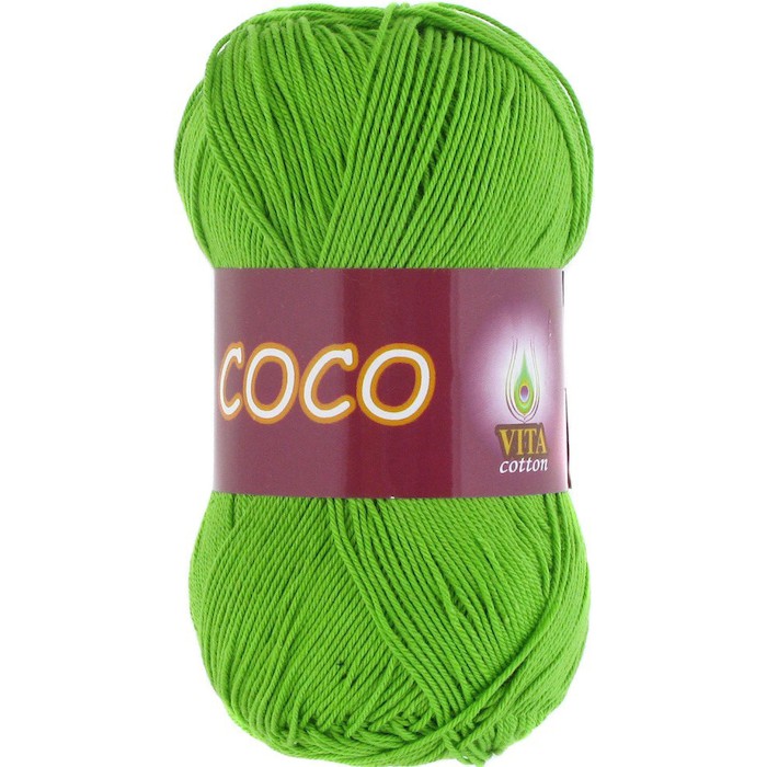 Пряжа д/вяз. Vita cotton Coco 3861 Ярко-зелёный 100% мерсеризованный хлопок 240 м 50гр
