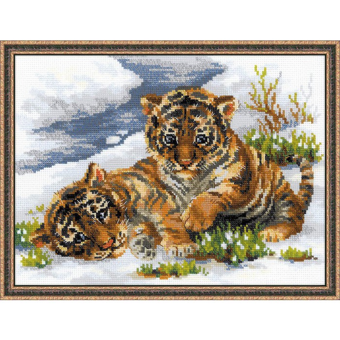 "Риолис" 1564 Набор для вышивания "Тигрята в снегу" 40*30 см