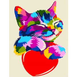 Картина по номерам на холсте «Радужный котенок с сердечком» CX4154 (20х30)