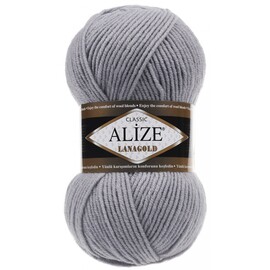 Пряжа Alize "Lanagold" 200 св.серый 49% шерсть, 51% акрил 100 гр 240 метров
