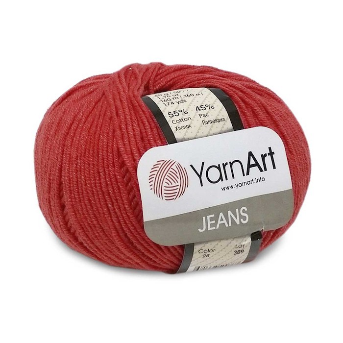 YarnArt JEANS 26 красный 55% хлопок, 45% полиакрил.160 м 50 г